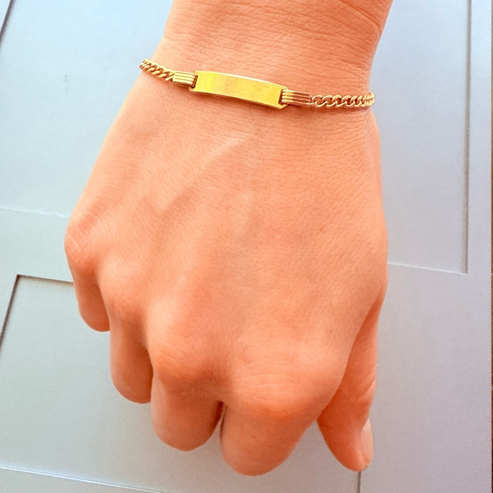 18K Solid Yellow Gold ID Bracelet Curb Link Engravable VTG Bracelet 6.75" - Picture 2 of 7
